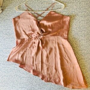 Satin V-Neck Asymmetrical Crossback Flowy Top